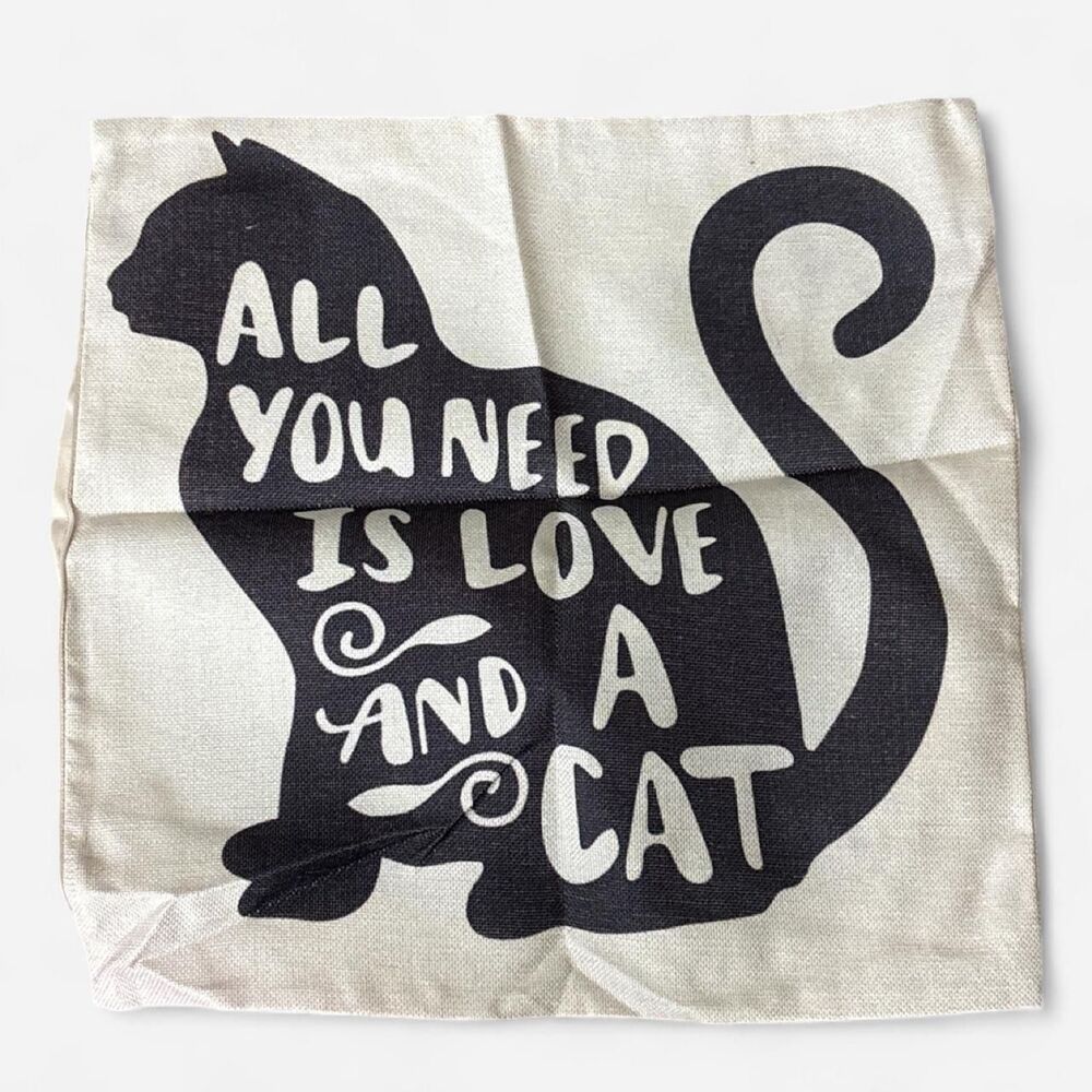 Couch Pillow Cover Black Cat "All You Need is love and a cat" Like new